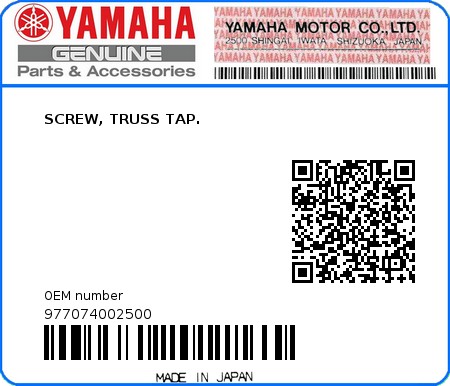 Product image: Yamaha - 977074002500 - SCREW, TRUSS TAP.  0
