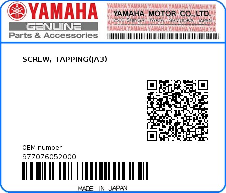 Product image: Yamaha - 977076052000 - SCREW, TAPPING(JA3)  0