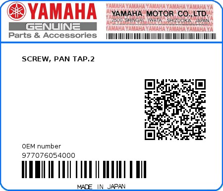 Product image: Yamaha - 977076054000 - SCREW, PAN TAP.2  0
