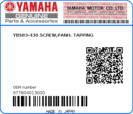 Product image: Yamaha - 977804013000 - YBS83-430 SCREW,PANH. TAPPING  0