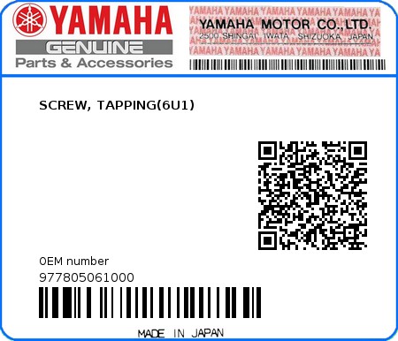Product image: Yamaha - 977805061000 - SCREW, TAPPING(6U1)  0
