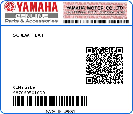 Product image: Yamaha - 987060501000 - SCREW, FLAT  0