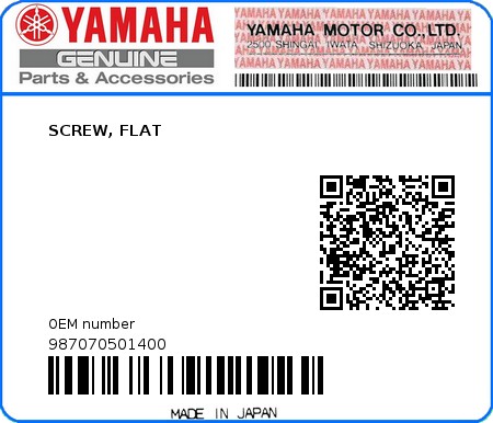 Product image: Yamaha - 987070501400 - SCREW, FLAT  0
