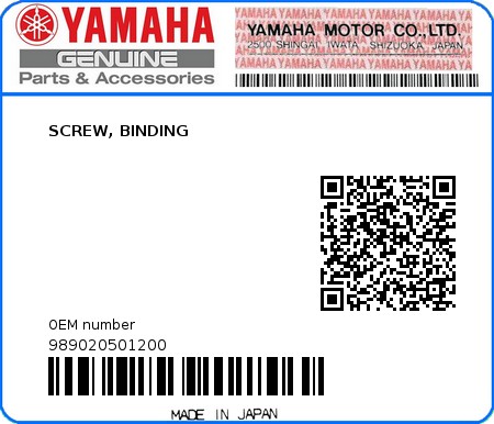 Product image: Yamaha - 989020501200 - SCREW, BINDING  0