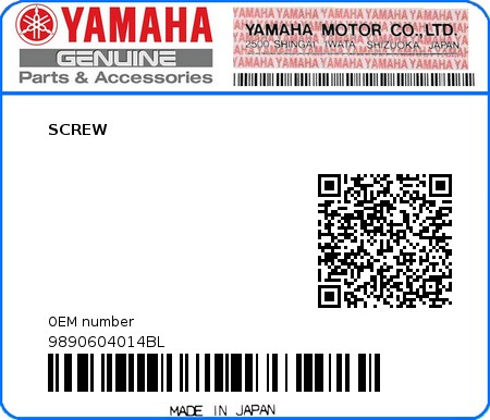 Product image: Yamaha - 9890604014BL - SCREW   0