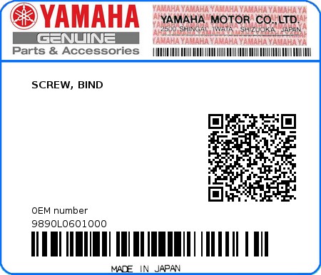 Product image: Yamaha - 9890L0601000 - SCREW, BIND  0