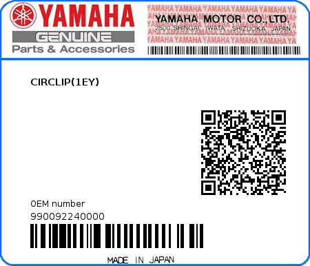 Product image: Yamaha - 990092240000 - CIRCLIP(1EY)  0