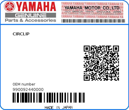Product image: Yamaha - 990092440000 - CIRCLIP  0