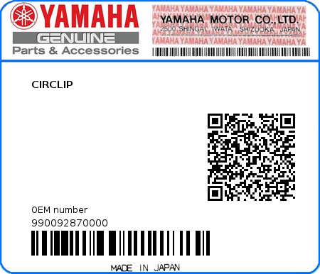 Product image: Yamaha - 990092870000 - CIRCLIP  0