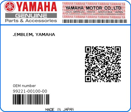 Product image: Yamaha - 99221-00100-00 - .EMBLEM, YAMAHA  0