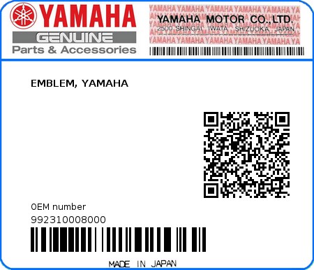 Product image: Yamaha - 992310008000 - EMBLEM, YAMAHA  0