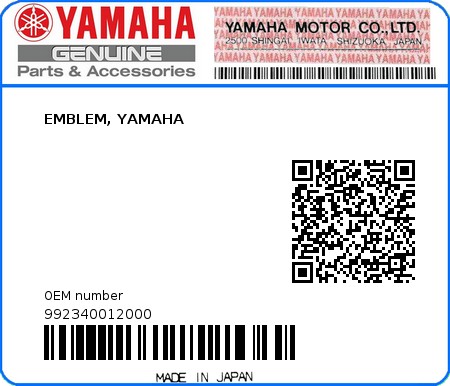 Product image: Yamaha - 992340012000 - EMBLEM, YAMAHA  0