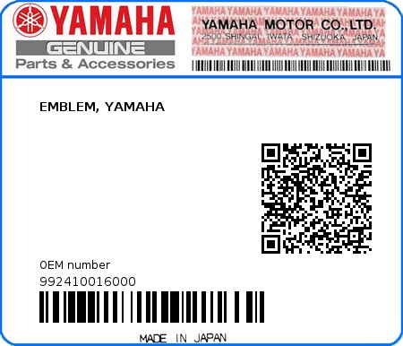 Product image: Yamaha - 992410016000 - EMBLEM, YAMAHA  0