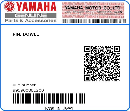 Product image: Yamaha - 995900801200 - PIN, DOWEL  0