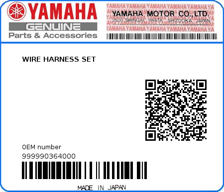 Product image: Yamaha - 999990364000 - WIRE HARNESS SET  0