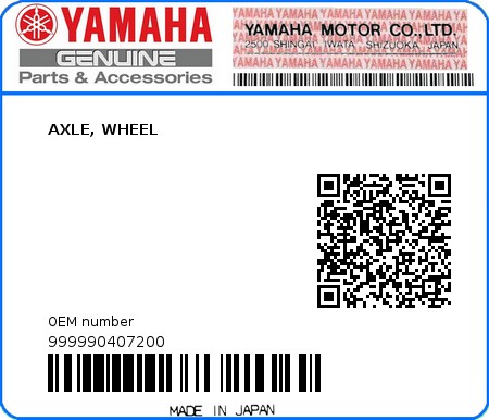Product image: Yamaha - 999990407200 - AXLE, WHEEL  0