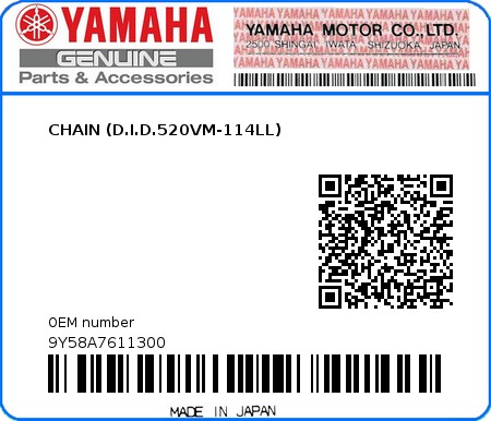 Product image: Yamaha - 9Y58A7611300 - CHAIN (D.I.D.520VM-114LL)  0