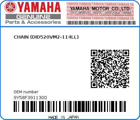 Product image: Yamaha - 9Y58F3911300 - CHAIN (DID520VM2-114LL)  0