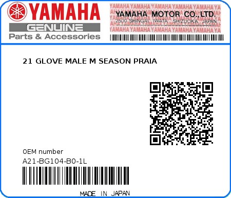 Product image: Yamaha - A21-BG104-B0-1L - 21 GLOVE MALE M SEASON PRAIA  0