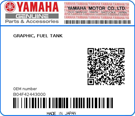 Product image: Yamaha - B04F42443000 - GRAPHIC, FUEL TANK  0
