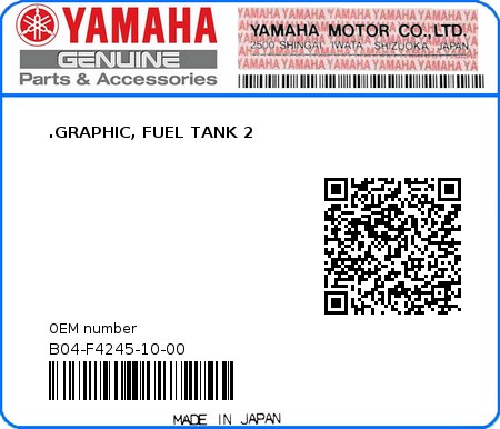 Product image: Yamaha - B04-F4245-10-00 - .GRAPHIC, FUEL TANK 2  0