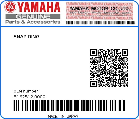 Product image: Yamaha - B162512J0000 - SNAP RING  0