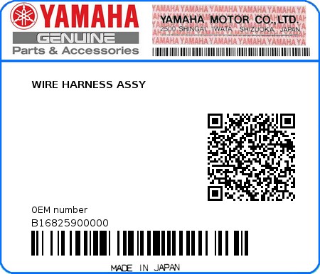 Product image: Yamaha - B16825900000 - WIRE HARNESS ASSY  0