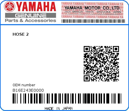 Product image: Yamaha - B16E243E0000 - HOSE 2  0