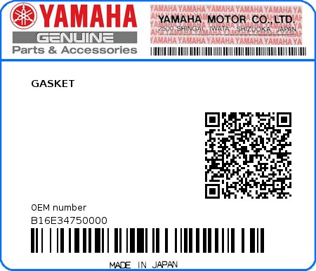 Product image: Yamaha - B16E34750000 - GASKET  0