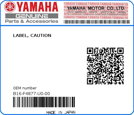 Product image: Yamaha - B16-F4877-U0-00 - LABEL, CAUTION  0