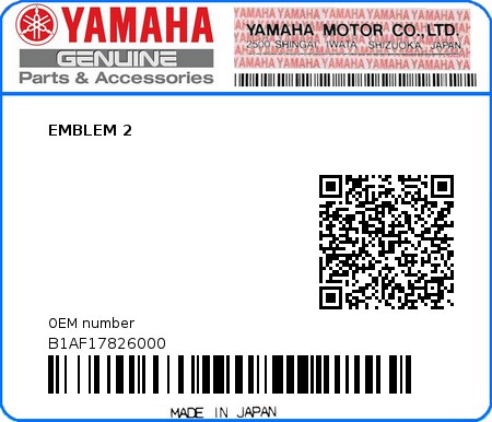 Product image: Yamaha - B1AF17826000 - EMBLEM 2  0