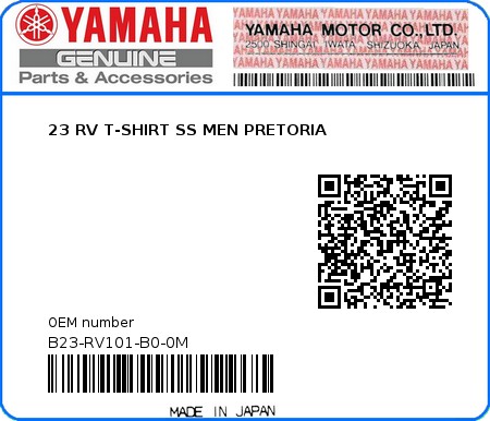 Product image: Yamaha - B23-RV101-B0-0M - 23 RV T-SHIRT SS MEN PRETORIA  0