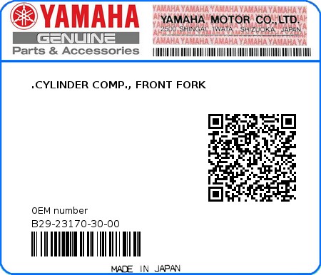 Product image: Yamaha - B29-23170-30-00 - .CYLINDER COMP., FRONT FORK  0