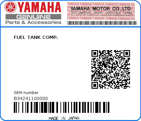 Product image: Yamaha - B34241100000 - FUEL TANK COMP.  0