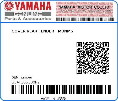 Product image: Yamaha - B34F165100P2 - COVER REAR FENDER   MDNM6  0