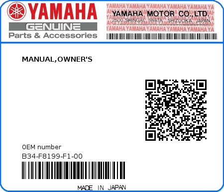 Product image: Yamaha - B34-F8199-F1-00 - MANUAL,OWNER'S  0