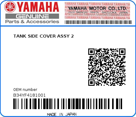 Product image: Yamaha - B34YF4181001 - TANK SIDE COVER ASSY 2  0