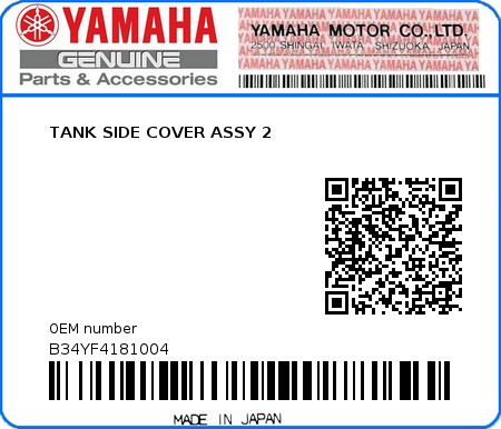 Product image: Yamaha - B34YF4181004 - TANK SIDE COVER ASSY 2  0