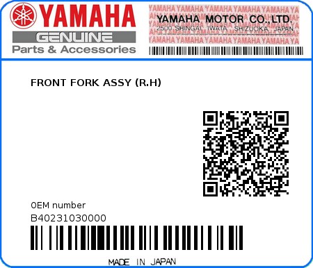 Product image: Yamaha - B40231030000 - FRONT FORK ASSY (R.H)  0