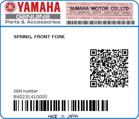Product image: Yamaha - B40231410000 - SPRING, FRONT FORK  0
