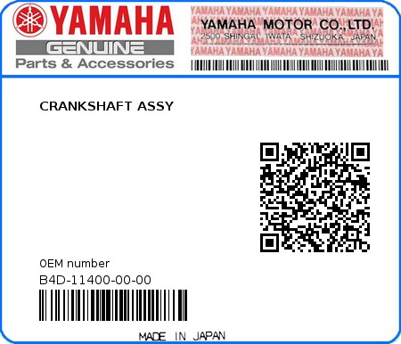 Product image: Yamaha - B4D-11400-00-00 - CRANKSHAFT ASSY  0