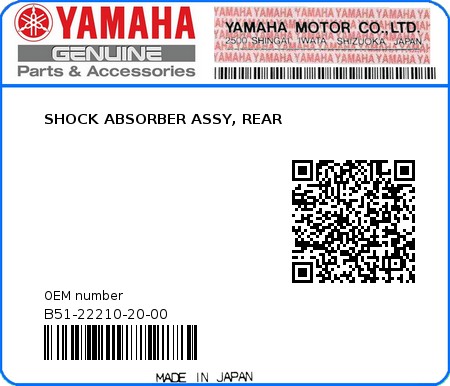 Product image: Yamaha - B51-22210-20-00 - SHOCK ABSORBER ASSY, REAR  0