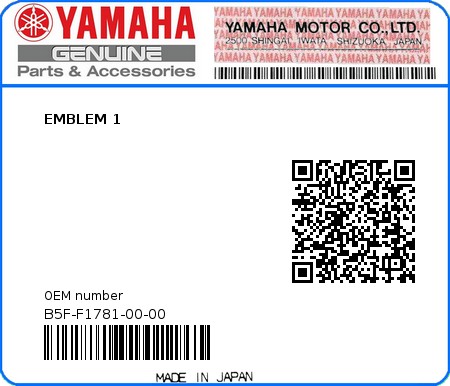 Product image: Yamaha - B5F-F1781-00-00 - EMBLEM 1  0