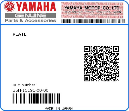 Product image: Yamaha - B5H-15191-00-00 - PLATE  0