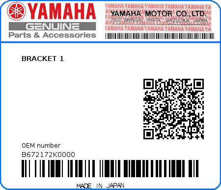 Product image: Yamaha - B672172K0000 - BRACKET 1  0