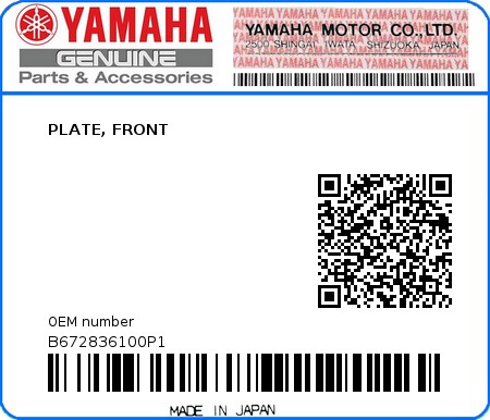 Product image: Yamaha - B672836100P1 - PLATE, FRONT  0