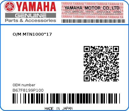 Product image: Yamaha - B67F8199P100 - O/M MTN1000''17  0