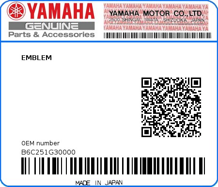 Product image: Yamaha - B6C251G30000 - EMBLEM  0