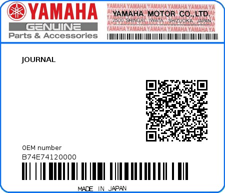 Product image: Yamaha - B74E74120000 - JOURNAL  0
