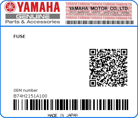 Product image: Yamaha - B74H2151A100 - FUSE  0